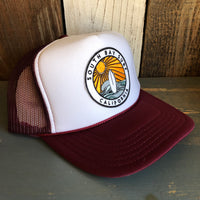 Hermosa Beach SOUTH BAY SURF (Multi Colored Patch) Trucker Hat - Maroon/White/Maroon