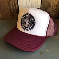 Hermosa Beach SOUTH BAY SURF (Navy Colored Patch) Trucker Hat - Maroon/White/Maroon