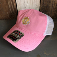 Hermosa Beach CLASSIC MINI LOGO 6 Panel Low Profile "OTTO COMFY FIT" Mesh Back Trucker Hat - Pink/Pink/White