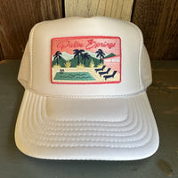 PALM SPRINGS, CALIFORNIA High Crown Trucker Hat - White