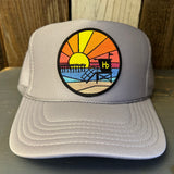 Hermosa Beach OBLIGATORY SUNSET High Crown Trucker Hat - Grey (Curved Brim)