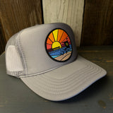 Hermosa Beach OBLIGATORY SUNSET High Crown Trucker Hat - Grey (Curved Brim)