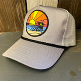 Hermosa Beach OBLIGATORY SUNSET 5 panel Cotton Twill Front, Mesh Back, Rope cap - Grey/Black Braid