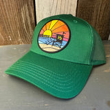 Hermosa Beach OBLIGATORY SUNSET 6 Panel Low Profile Mesh Back Trucker Hat - Kelly Green