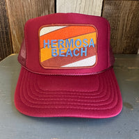Hermosa Beach GOLF CARTS & YOGA PANTS High Crown Trucker Hat - Burgundy Maroon