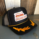 Hermosa Beach WOODIE 5 Panel High Crown Mesh Back Captain Trucker Hat- Black/Gold