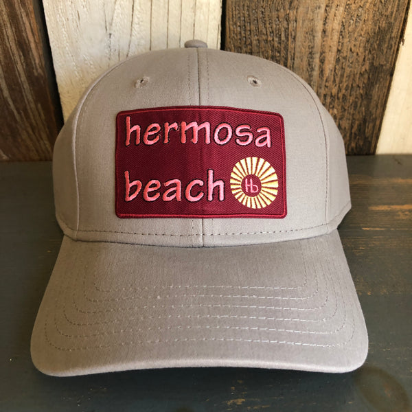 Hermosa Beach WELCOME SIGN - 6 Panel Low Profile Baseball Cap Adjustable Lightweight Metal Buckle - Grey