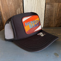 Hermosa Beach GOLF CARTS & YOGA PANTS High Crown Trucker Hat - Black (Curved Brim)