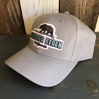 Hermosa Beach SURFING GRIZZLY BEAR - 6 Panel Low Profile Baseball Cap Adjustable Lightweight Metal Buckle - Grey