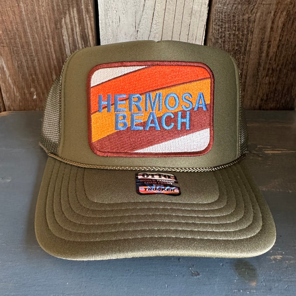 Hermosa Beach GOLF CARTS & YOGA PANTS High Crown Trucker Hat - Olive