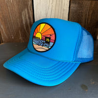 Hermosa Beach OBLIGATORY SUNSET Trucker Hat - Neon Blue