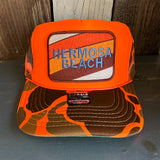 Hermosa Beach GOLF CARTS & YOGA PANTS High Crown Trucker Hat - Neon Orange Hunters Camo