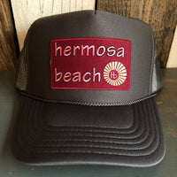 Hermosa Beach WELCOME SIGN High Crown Trucker Hat - Charcoal (Curved Brim)
