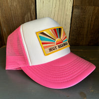 Hermosa Beach MUY HERMOSA High Crown 5 Panel Trucker Cap, Foam/Mesh - Neon Pink/White
