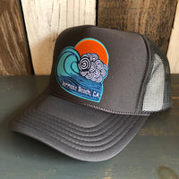 Hermosa Beach TUBULAR High Crown Trucker Hat - Charcoal (Curved Brim)