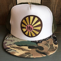Hermosa Beach SUNBEAMS Trucker Hat - CAMOUFLAGE Khaki/Brown/Light Olive Green/White