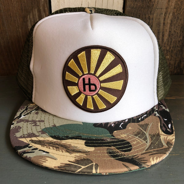 Hermosa Beach SUNBEAMS Trucker Hat - CAMOUFLAGE Khaki/Brown/Light Olive Green/White