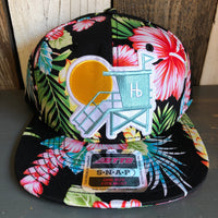 Hermosa Beach LIFEGUARD TOWER Hawaiian Pattern 6 Panel Mid Profile Snapback Hat - A ‘o ia (Flat Brim)