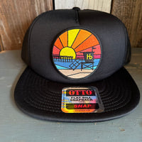 Hermosa Beach OBLIGATORY SUNSET Trucker Hat - Black (Flat Brim)