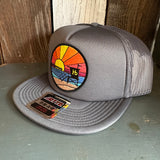 Hermosa Beach OBLIGATORY SUNSET Trucker Hat - Charcoal Grey (Flat Brim)