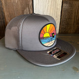 Hermosa Beach OBLIGATORY SUNSET Trucker Hat - Charcoal Grey (Flat Brim)