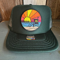 Hermosa Beach OBLIGATORY SUNSET High Crown Trucker Hat - Dark Green