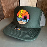 Hermosa Beach OBLIGATORY SUNSET High Crown Trucker Hat - Dark Green