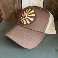 Hermosa Beach SUNBEAMS - 6 Panel Structured Poly/Cotton Front Mesh Back Trucker Hat - Brown/Khaki