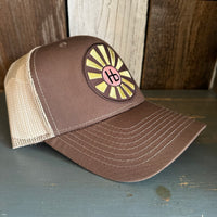 Hermosa Beach SUNBEAMS - 6 Panel Structured Poly/Cotton Front Mesh Back Trucker Hat - Brown/Khaki