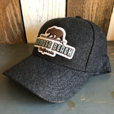 Hermosa Beach SURFING GRIZZLY BEAR 5 Panel Low Profile Melton Wool Blend Baseball Cap with Velcro Closure - Heather Black
