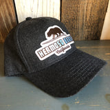 Hermosa Beach SURFING GRIZZLY BEAR 5 Panel Low Profile Melton Wool Blend Baseball Cap with Velcro Closure - Heather Black
