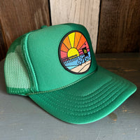 Hermosa Beach OBLIGATORY SUNSET High Crown Trucker Hat - Kelly Green