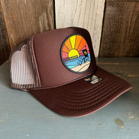 Hermosa Beach OBLIGATORY SUNSET High Crown Trucker Hat - Brown