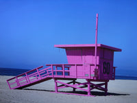 Los Angeles County Lifeguard Tower - Pink Cancer Awareness :: Black Wood Floater Frame (25.5" x 37.5")