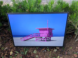 Los Angeles County Lifeguard Tower - Pink Cancer Awareness :: Black Wood Floater Frame (25.5" x 37.5")