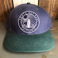 SOUTH BAY SURF (Navy Colored Patch) - 6 Panel Low Profile Baseball Cap with Adjustable Strap with Press Buckle - Navy/Dark Green