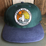 SOUTH BAY SURF (Multi Colored Patch) - 6 Panel Low Profile Baseball Cap with Adjustable Strap with Press Buckle - Dark Green/Navy