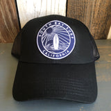 SOUTH BAY SURF (Navy Colored Patch) Low Fitting 6 Panel Low Profile Mesh Back Trucker Hat - Black