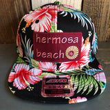 Hermosa Beach WELCOME SIGN Hawaiian Pattern 6 Panel Mid Profile Snapback Hat - A ‘o ia (Flat Brim)