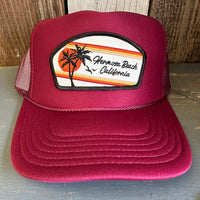Hermosa Beach RETRO SUNSET High Crown Trucker Hat - Burgundy Maroon