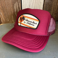 Hermosa Beach RETRO SUNSET High Crown Trucker Hat - Burgundy Maroon
