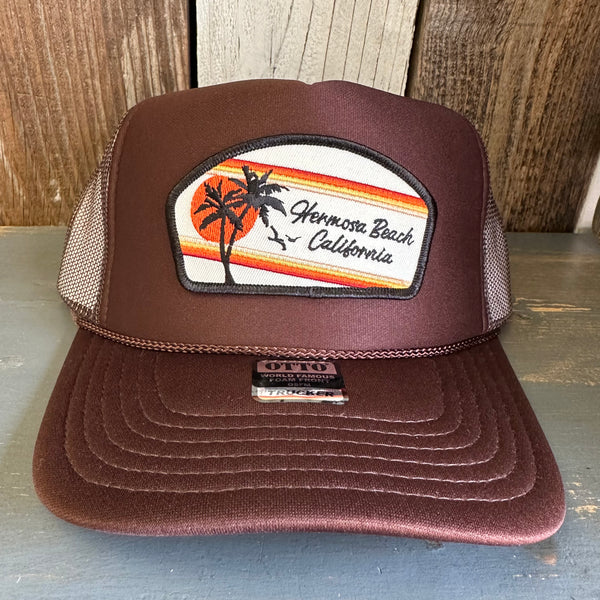 Hermosa Beach RETRO SUNSET High Crown Trucker Hat - Brown