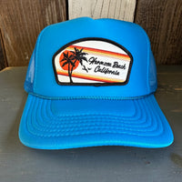 Hermosa Beach RETRO SUNSET Trucker Hat - Neon Blue