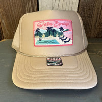 PALM SPRINGS, CALIFORNIA High Crown Trucker Hat - Khaki