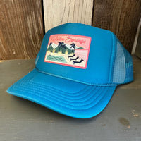 PALM SPRINGS, CALIFORNIA High Crown Trucker Hat - Turquoise Blue