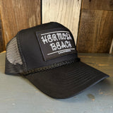 Hermosa Beach ROPER 5 panel Cotton Twill Front, Mesh Back, Rope Trucker Cap - Black/Black Braid (Curved Brim)