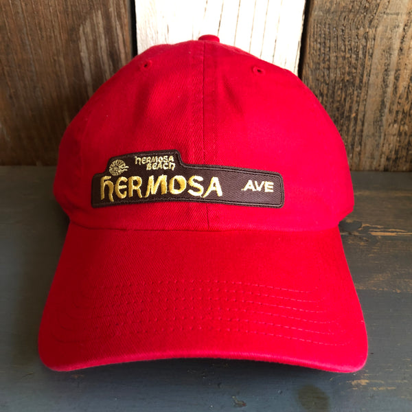 Hermosa Beach HERMOSA AVE 6 Panel Low Profile Dad Hat - Red