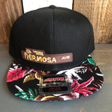 Hermosa Beach HERMOSA AVE Black Panel/Hawaiian Pattern Visor - 6 Panel Mid Profile Snapback Hat - Makai