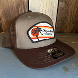 Hermosa Beach RETRO SUNSET 6 Panel Mid Profile Mesh Back Trucker Hat - Dark Brown/Olive Green/Dark Brown