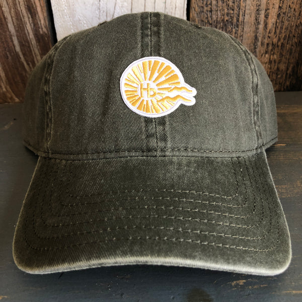Hermosa Beach MINI CLASSIC LOGO - 6 Panel Low Profile Style Dad Hat with Velcro Closure - Olive Green